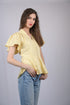 Yellow Embellished V-Neck Flutter Sleeves Peplum Top (OTL-TPS1004)